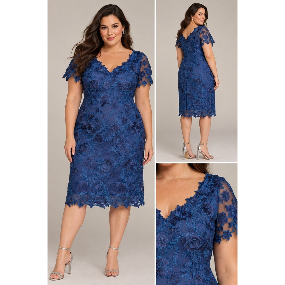 La Femme Lace Cocktail Dress 20 Blue Floral Embroidery Wedding Guest Evening